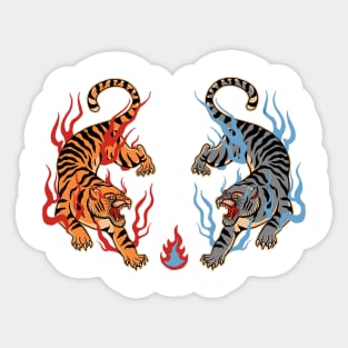 tiger fire red and blue Sticker